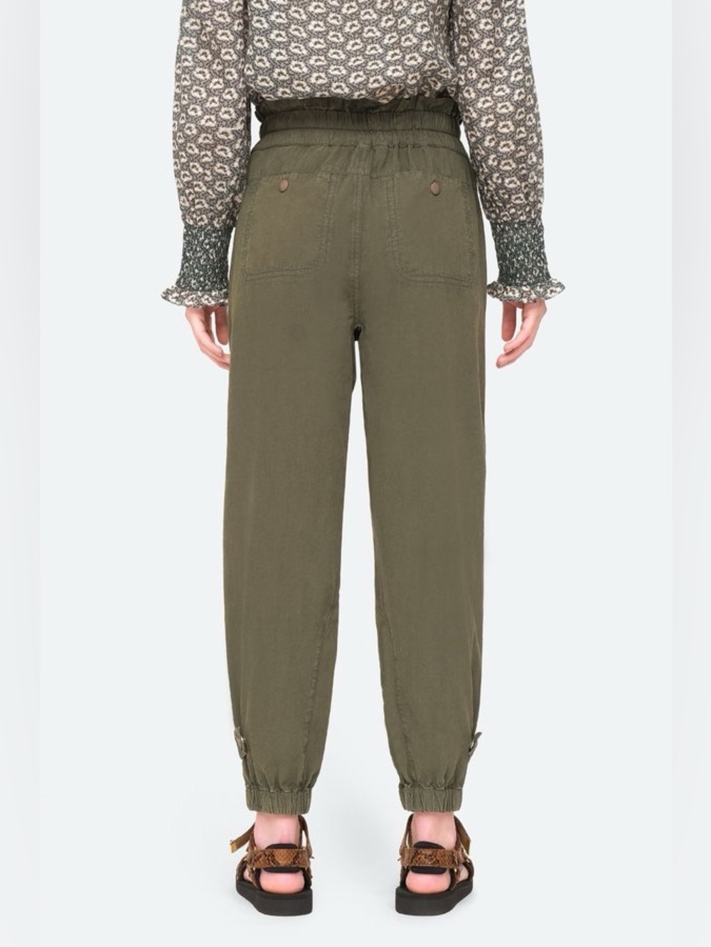Sea New York Layla Pant Size 2 Army Green Paperbag Waist Neutral - Picture 3 of 10